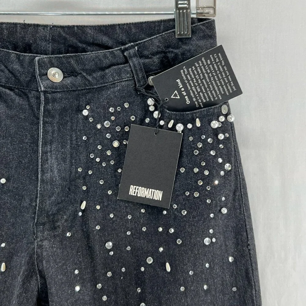 Forenza Embellished Oak Vintage Denim Pants Sz 4 Straight Mid-Rise Stretch Black - Picture 7 of 14